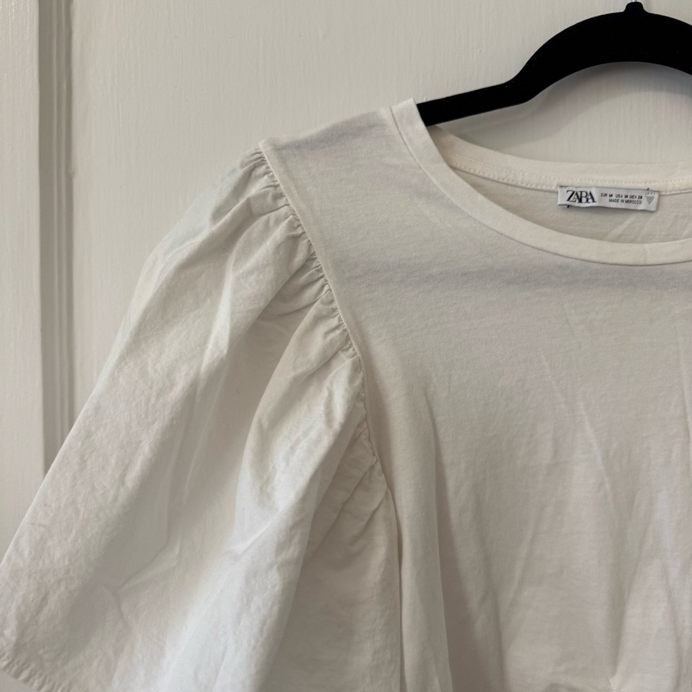 Zara White Ruffle Flutter Sleeve Crop Top - Picture 3 of 5